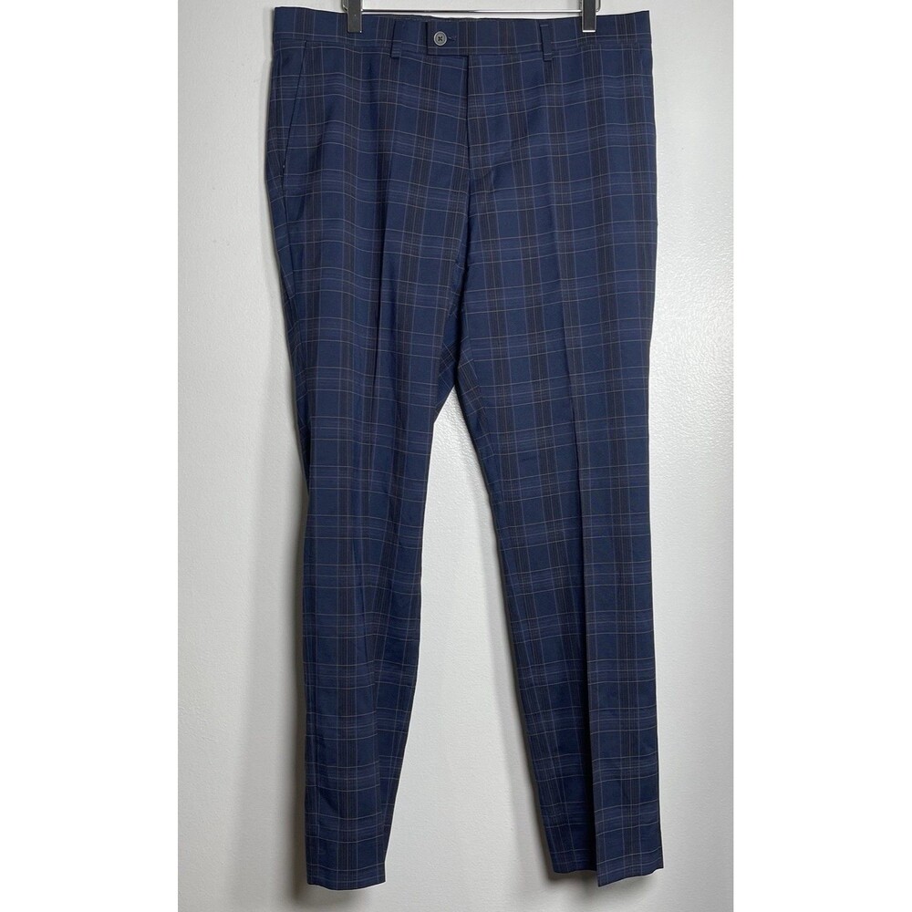 THE SAVILE ROW COMPANY Hoxton Plaid Dress Pants‎ Blue 36x32 Career Business Work